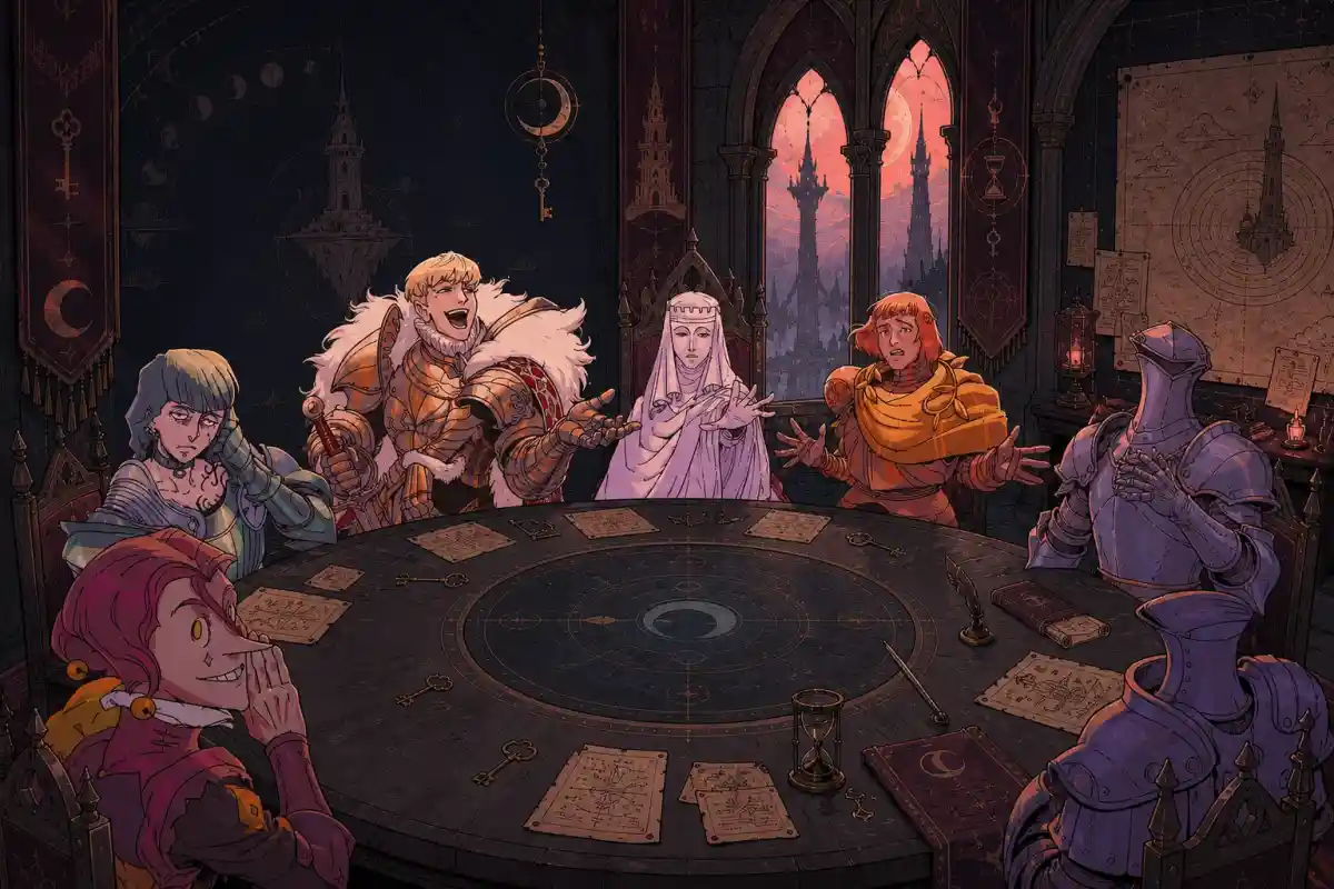 The Sovereign Tower court debating around the Round Table
